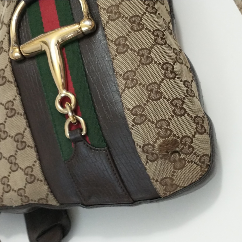 💯 Authentic GUCCI Brown and Cream GG Monogram Canvas Shoulder Bag - Picture 10 of 16
